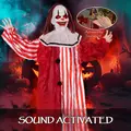Outsunny 165 cm Life Size Halloween Animated Clown with Red Light Up Eyes, Sound Activated Moving Body, Scary Clown Halloween Decorations, Battery Operated, Indoor Party Props - 5