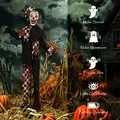 Outsunny 183 cm Life Size Halloween Animated Clown & Skull Staff with Red Light Up Eyes, Sound Activated Moving Arms & Head, Scary Clown Halloween Decorations, Battery Operated, Indoor Party Props - 6