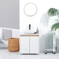 kleankin Modern Bathroom Sink Cabinet, Floor Standing Under Sink Cabinet, Freestanding Storage Cupboard with Double Doors, White - 8