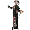 Outsunny 183 cm Life Size Halloween Animated Clown & Skull Staff with Red Light Up Eyes, Sound Activated Moving Arms & Head, Scary Clown Halloween Decorations, Battery Operated, Indoor Party Props - 1