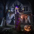 Outsunny 183 cm Life Size Halloween Animated Hanging Witch with Glowing LED Eyes & Body, Spooky Witch Scary Halloween Decorations, Battery Operated, Indoor Party Props - 2