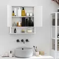 kleankin Wall-mounted Bathroom Cabinet Mirror Door Organiser Storage Shelves Living Room White - 4