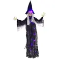 Outsunny 183 cm Life Size Halloween Animated Hanging Witch with Glowing LED Eyes & Body, Spooky Witch Scary Halloween Decorations, Battery Operated, Indoor Party Props - 1