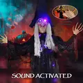 Outsunny 183 cm Life Size Halloween Animated Hanging Witch with Glowing LED Eyes & Body, Spooky Witch Scary Halloween Decorations, Battery Operated, Indoor Party Props - 6