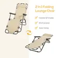 Outsunny 2 in 1 Folding Sun Lounger Reclining Garden Chair Set of 2 with 2-Level Adjustable Backrest, Outdoor Zero Gravity Recliner Garden Chairs with Head Pillow and Armrests, Beige - 4