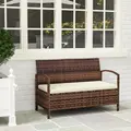 Outsunny 125L Storage Garden Bench, with Cushion - Brown - 8