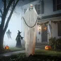 Outsunny 183 cm Life Size Halloween Animated Skeleton Grim Reaper with Glowing LED Eyes, Scary Halloween Decorations, Battery Operated, Indoor Party Props - 9