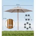 Outsunny 2.5m Wood Garden Parasol Sun Shade Patio Outdoor Wooden Umbrella Canopy, Table Market Umbrella with Vent, 38mm Pole, Rope Pulley Mechanism, Grey - 3