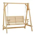 Outsunny 2 Seater Garden Swing Seat, Wooden Swing Chair Bench with Cup Holders for Outdoor Porch Patio, Natural - 1