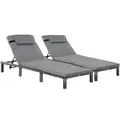 Outsunny 2 Pieces Outdoor PE Rattan Sun Loungers set of 2 with Cushion, Garden Wicker Sunbed Furniture with 5 - Level Recliner Backrest, Grey - 1