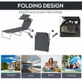 Outsunny 2 Pieces Outdoor Foldable Sun Lounger, 4 Level Adjustable Backrest Reclining Sun Lounger Chair with Angle Adjust Sun Shade Awning for Beach, Garden, Patio, Dark Grey - 5