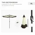 Outsunny 2.7m Garden Parasol Umbrella with 8 Metal Ribs, Tilt and Crank, Outdoor Sunshades for Garden, Patio, Beach, Yard, Coffee - 8