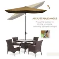 Outsunny 2 x 3(m) Garden Parasol Umbrella, Rectangular Outdoor Market Umbrella Sun Shade with Crank & Push Button Tilt, 6 Ribs, Aluminium Pole, Brown - 4