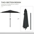 Outsunny 2.7m Garden Half Parasol, Outdoor Balcony Umbrella with 5 Steel Ribs, Patio Sun Shade, Black - 7