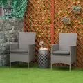Outsunny 2 Pieces Outdoor PE Rattan Dining Chairs Set with Cushion, Garden Armchair with Armrests, High Backrest, Metal Frame Patio Wicker Furniture, Grey - 2