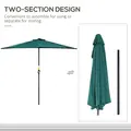 Outsunny 2.7m Garden Half Parasol, Outdoor Balcony Umbrella with 5 Steel Ribs, Patio Sun Shade, Green - 4