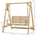 Outsunny 2 Seater Garden Swing Seat, Wooden Swing Chair Bench with Cup Holders for Outdoor Porch Patio, Natural - 3