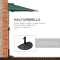 Outsunny 2.7m Garden Half Parasol, Outdoor Balcony Umbrella with 5 Steel Ribs, Patio Sun Shade, Green - 7