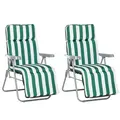 Outsunny 2 Pieces Outdoor Sun Lounger Set with Cushions, Patio Folding 5-Level   Adjustable Backrest Recliner Chairs Set of 2 with High Backrest and Armrests, Green & White - 1