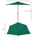 Outsunny 2.7m Garden Half Parasol, Outdoor Balcony Umbrella with 5 Steel Ribs, Patio Sun Shade, Green - 3