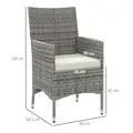 Outsunny 2 Pieces Rattan Garden Chairs Dining Chair Set with Cushion, Mixed Grey - 3