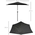 Outsunny 2.7m Garden Half Parasol, Outdoor Balcony Umbrella with 5 Steel Ribs, Patio Sun Shade, Black - 3