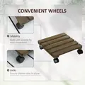 Outsunny 2 Pack Plant Caddy with Wheels, 30 cm Square Wooden Plant Pot Trolley, Pot Caddy for Outdoor Patios, Decks and Indoors, Dark Brown - 4