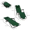 Outsunny 2 Pack 2 in 1 Sun Lounger Folding Reclining Chairs Garden Outdoor Camping Adjustable Back with Pillow, Green - 3