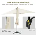Outsunny 2.5 x 2.5m Patio Offset Parasol Umbrella Cantilever Hanging Aluminium Sun Shade Canopy Shelter 360° Rotation with Crank Handle and Cross Base, Cream White - 6
