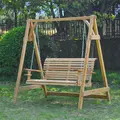 Outsunny 2 Seater Garden Swing Seat, Wooden Swing Chair Bench with Cup Holders for Outdoor Porch Patio, Natural - 2