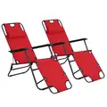 Outsunny 2 in 1 Folding Sun Lounger Reclining Garden Chair Set of 2 with 2-Level Adjustable Backrest, Outdoor Zero Gravity Recliner Garden Chairs with Head Pillow and Armrests, Red - 1