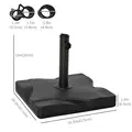 Outsunny 20kg Square Parasol Base Outdoor Garden Cement Umbrella Weight Stand Holder, Fits Φ32mm,Φ38mm,Φ48mm Pole - Black - 3