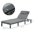 Outsunny 2 Pieces Outdoor PE Rattan Sun Loungers set of 2 with Cushion, Garden Wicker Sunbed Furniture with 5 - Level Recliner Backrest, Grey - 3