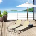 Outsunny 2 Piece Foldable Sun Loungers with 5-Position Adjustable Backrest, Outdoor Portable Recliner Chaise Lounge Chairs with Breathable Mesh Fabric, Beige - 2