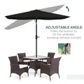 Outsunny 2 x 3(m) Garden Parasol Umbrella, Rectangular Outdoor Market Umbrella Sun Shade with Crank & Push Button Tilt, 6 Ribs, Aluminium Pole, Black - 4