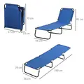 Outsunny 2 Piece Foldable Sun Loungers with 5-Position Adjustable Backrest, Outdoor Portable Recliner Chaise Lounge Chairs with Breathable Mesh Fabric, Blue - 3