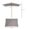 Outsunny 2 x 3m Wooden Garden Parasol Umbrella Outdoor Sun Shade Canopy, Table Market Umbrella with Vent, 38 mm Pole, Rope Pulley Mechanism, Light Grey - 3