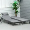 Outsunny 2 Pieces Outdoor PE Rattan Sun Loungers set of 2 with Cushion, Garden Wicker Sunbed Furniture with 5 - Level Recliner Backrest, Grey - 2