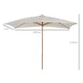 Outsunny 2 x 3m Wooden Garden Parasol Umbrella Outdoor Sun Shade Canopy, Cream White - 3