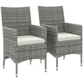 Outsunny 2 Pieces Rattan Garden Chairs Dining Chair Set with Cushion, Mixed Grey - 1