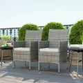 Outsunny 2 Pieces Rattan Garden Chairs Dining Chair Set with Cushion, Mixed Grey - 8