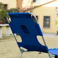 Outsunny 2 Pieces Foldable Sun Lounger with Reading Hole, Portable Sun Lounger with 5 Level Adjustable Backrest, Reclining Lounge Chair with Side Pocket, Headrest Pillow, Blue - 9