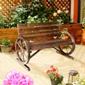 Outsunny 2 Seater Garden Bench with Wooden Cart Wagon Wheel Rustic High Back Brown - 2