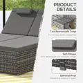 Outsunny 2 Seater Rattan Day Bed w/ Fire Retardant Cushions Grey - 8