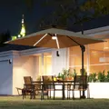 Outsunny 2.5m Cantilever Parasol with Solar Powered LED Lights, 360° Rotation, Tilt Adjustment, Crank Handle, Khaki - 2