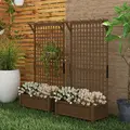 Outsunny 2 Pcs Raised Bed with Drainage Holes, Wood Planter with Trellis for Climbing Plants to Grow Vegetables, Flowers, Brown - 2