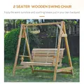 Outsunny 2 Seater Garden Swing Seat, Wooden Swing Chair Bench with Cup Holders for Outdoor Porch Patio, Natural - 4