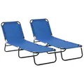 Outsunny 2 Piece Foldable Sun Loungers with 5-Position Adjustable Backrest, Outdoor Portable Recliner Chaise Lounge Chairs with Breathable Mesh Fabric, Blue - 1