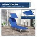 Outsunny 2 Pieces Outdoor Foldable Sun Lounger, 4 Level Adjustable Backrest Reclining Sun Lounger Chair with Angle Adjust Sun Shade Awning for Beach, Garden, Patio, Blue - 6