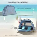 Outsunny 2-3 Person Pop Up Beach Tent, UPF15+ Sun Shelter with Extended Floor, Sandbags, Mesh Windows and Carry Bag, Light Blue - 5